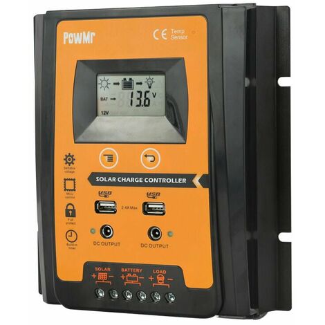 Controlador de carga solar FVO 30/50/70A MPPT PWM para sistema de panel fotovoltaico solar de 12V/24V Controlador de carga de batería Ip32 Pantalla LCD Regulador de panel solar con protección contra s