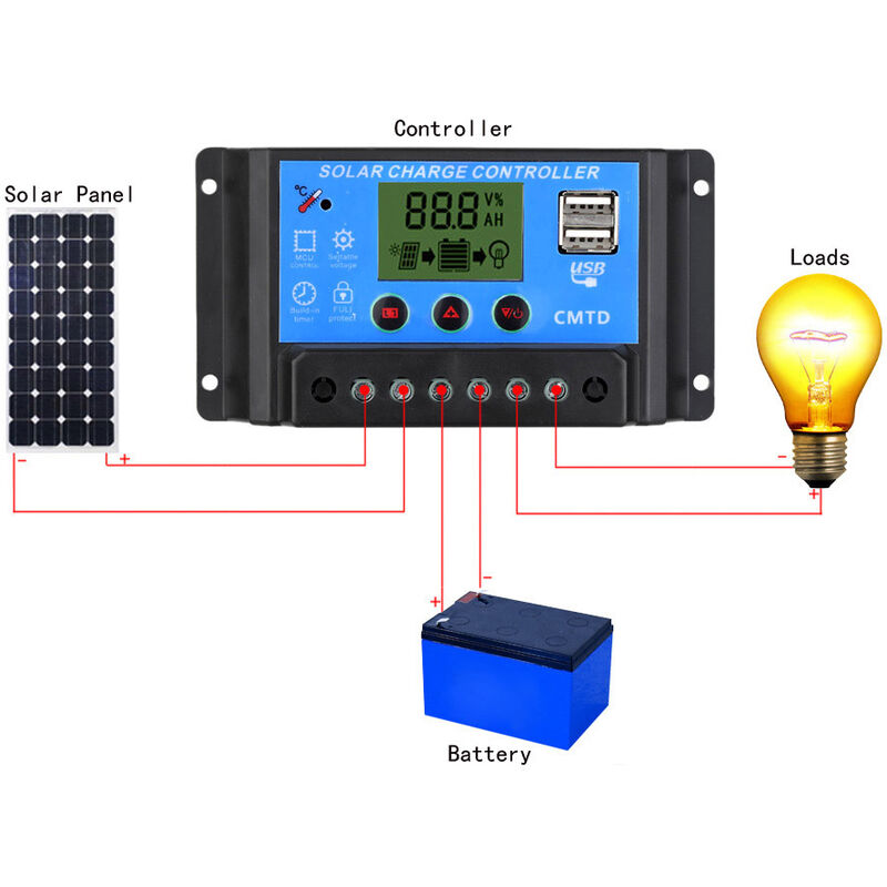 

Controlador de carga solar LCD,10