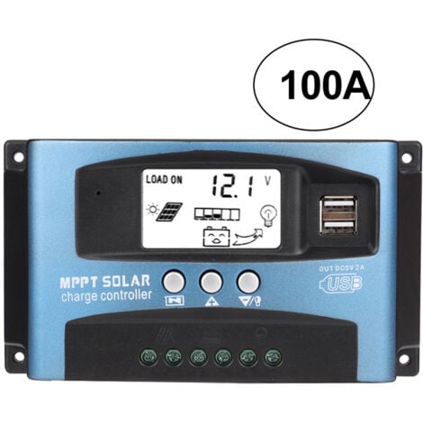 SJLERST Controlador de carga solar MPPT 100A Pantalla LCD USB dual 12V 24V