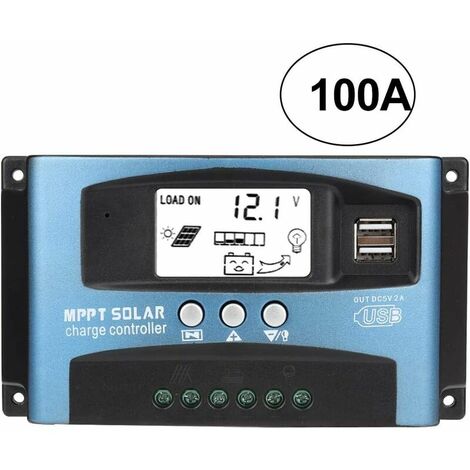 Controlador de carga solar MPPT 100A, regulador de panel solar USB 12V 24V, regulador de batería inteligente con pantalla LCD (100A)