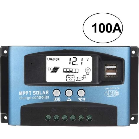 Controlador de carga solar MPPT 100A, regulador de panel solar USB de 12V 24V Regulador de batería inteligente con pantalla LCD(100A)