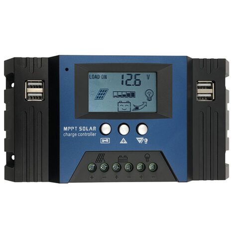 Controlador de carga solar MPPT 12/24V Controlador de panel solar de enfoque automático Regulador inteligente de batería con 4 salidas USB Parámetro ajustable Pantalla LCD Configuración del temporizador