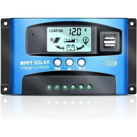 Controlador de carga solar MPPT 30A 12V / 24V con control de enfoque automático Regulador de panel solar con pantalla LCD Puertos USB duales 2.5A