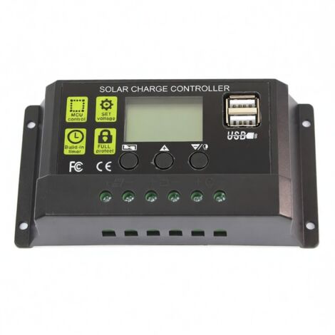 Controlador de carga solar PWM automático de 20 A, 12 V/24 V, con protección de batería, para paneles solares, eficiente y fiable.