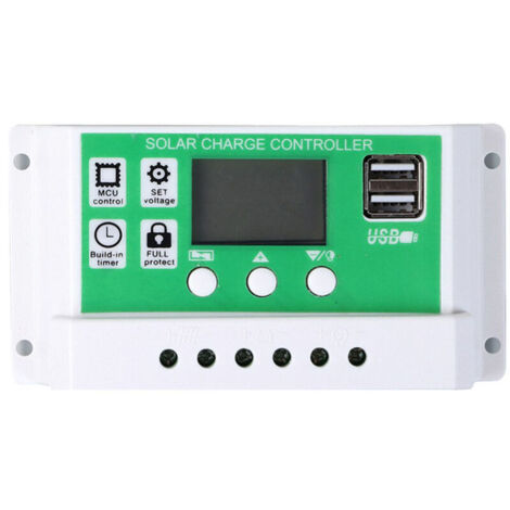 Controlador de carga solar PWM de 100 A, 12/24 V, regulador inteligente de batería con puerto USB dual, parámetros ajustables, pantalla LCD y temporizador.