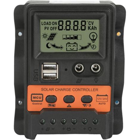 Controlador de carga solar, regulador de carga de panel solar PWM con LCD, 12 V, 24 V, 30 A, salida USB dual de 5 V, regulador de batería de panel solar