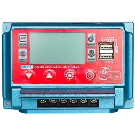 Controlador de carga solar WiFi+BT de 40 A, compatible con 12 V/24 V/36 V/48 V/60 V, MPPT, pantalla LCD, doble salida USB de 5 V, control remoto mediante aplicación.
