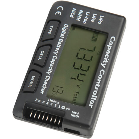 Controlador de comprobación de capacidad de baterías con pantalla digital para baterías de iones de litio, NiMH y NiCd.