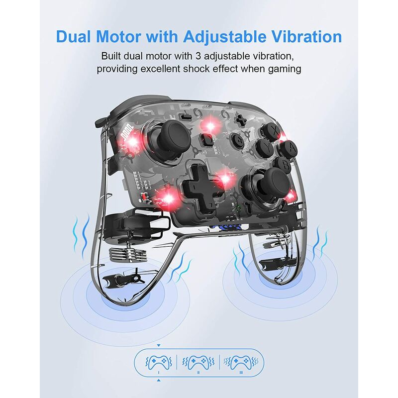 

Controlador de interruptor inalámbrico, controlador inalámbrico Dyfrio Pro para Joystick Remote Gamepad, vibración Turbo ajustable, transparente