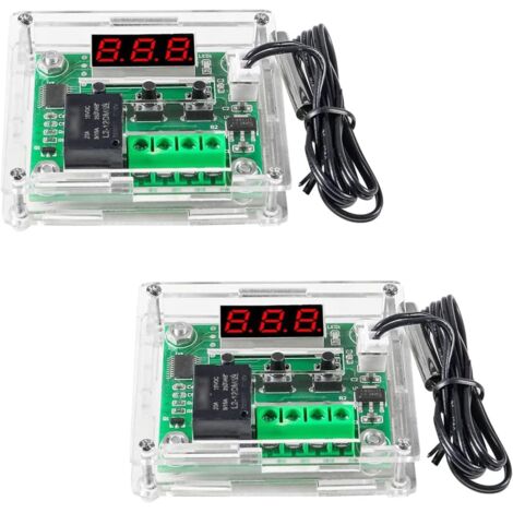 Controlador de temperatura de 2 piezas DC 12V, módulo de conmutación de temperatura con termostato digital LED W1209 con sonda de sensor