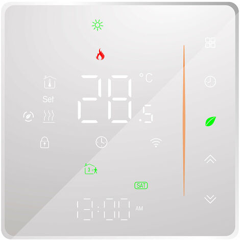 Controlador de temperatura del termostato inteligente WiFi Programable semanalmente Admite control táctil / aplicación móvil / control de voz Alexa / Google Home, para caldera de agua / gas 5A Blanco