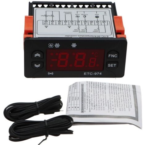 Controlador de temperatura digital ETC-974, termostato con microcomputadora, alarma, refrigeración, sensor de 220 V