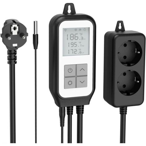Controlador de temperatura Tuya con enchufe termostático, enchufe de relé y sensor de temperatura digital wifi para acuarios e invernaderos. Control por voz. Enchufe europeo.