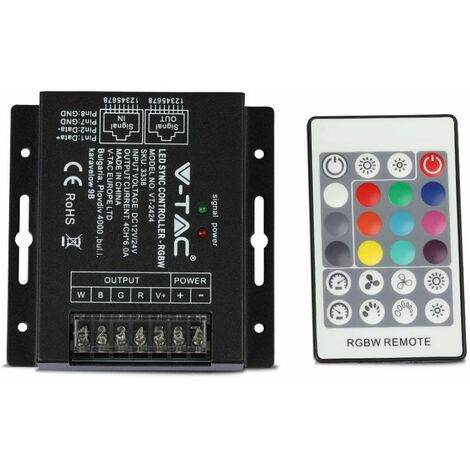 Controlador de tira LED RGB+W regulable V-TAC con puerto RJ45 y control remoto de 24 teclas