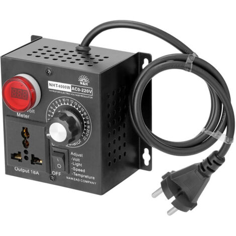 Controlador de voltaje variable compacto, portátil, de 220 V CA y 4000 W, con atenuador de voltaje y velocidad ajustables para luz y temperatura.