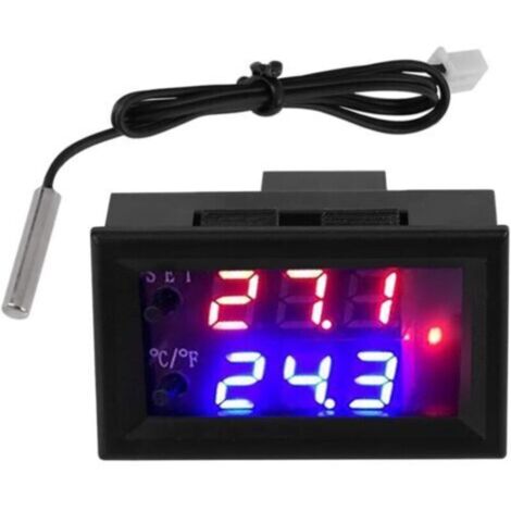 Controlador digital de temperatura de 12 V CC con sensor integrado: termostato doméstico preciso y fiable para calefacción/refrigeración.