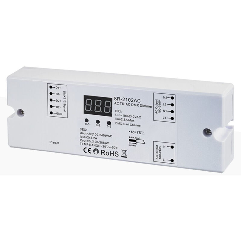 Contrôleur AC TRIAC monochrome - DMX Dimmer - 2 canaux 1,2A/ch -