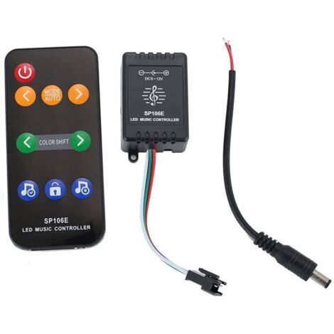 Controlador musical LED IC Pixel RGB/RGBW con mando a distancia - 5-12V DC - 600 pixeles