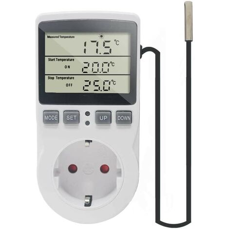 Controlador de temperatura inalámbrico de 15 A, salida de termostato  digital enchufable con control remoto, soporte de calefacción y  refrigeración