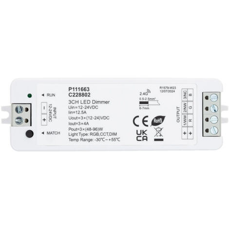 Controlador Regulador LED 12/24V DC para Tira LED Monocolor/CCT/RGB compatible con Mando RF Monocolor / CCT / RGB