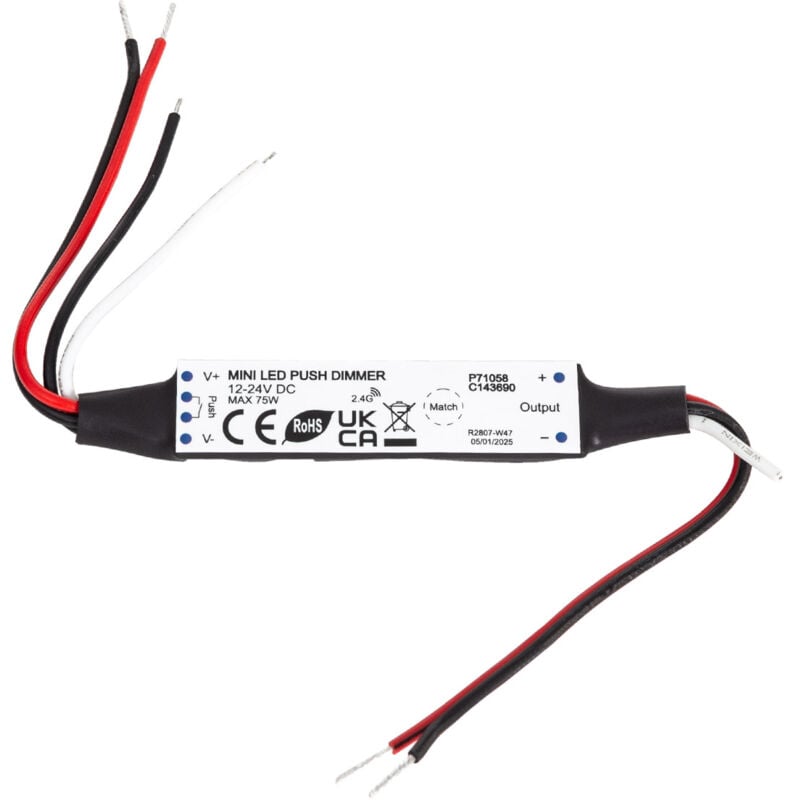 

Controlador Regulador Mini Tira LED Monocolor 12/24V DC compatible con Mando RF y Pulsador Blanco - Blanco