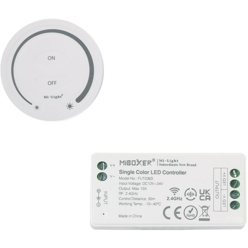 

Controlador Regulador Monocolor 12/24V DC + Mando RF MiBoxer Monocolor - Monocolor