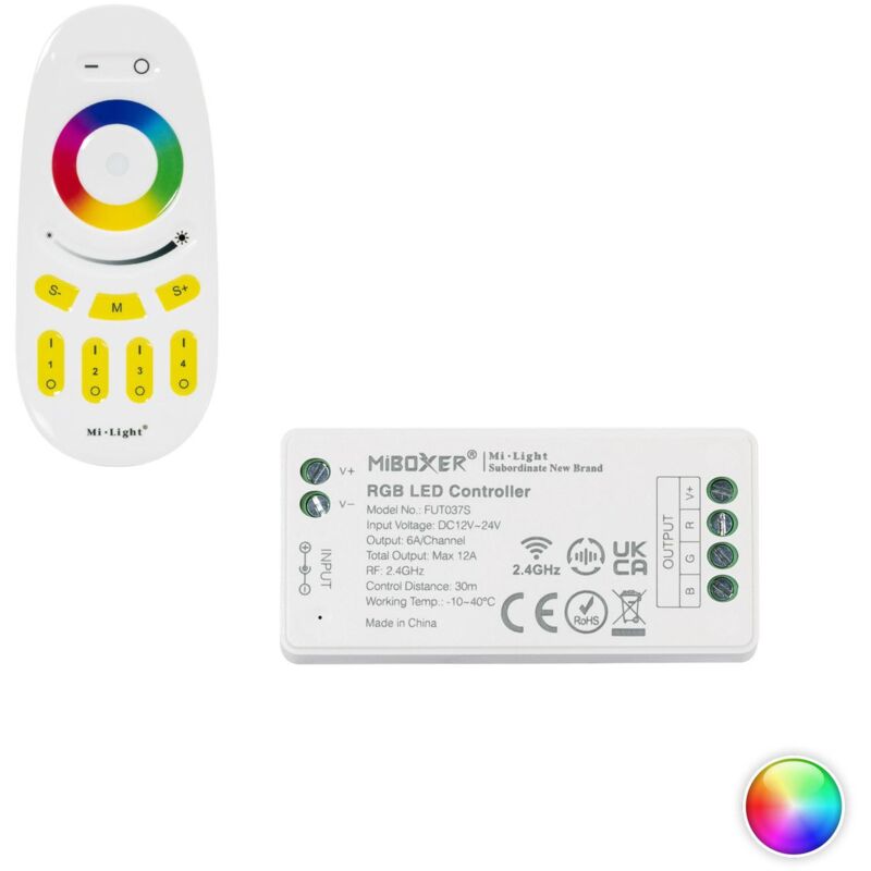 

Controlador Regulador RGB 12/24V DC + Mando RF 4 Zonas MiBoxer RGB - RGB