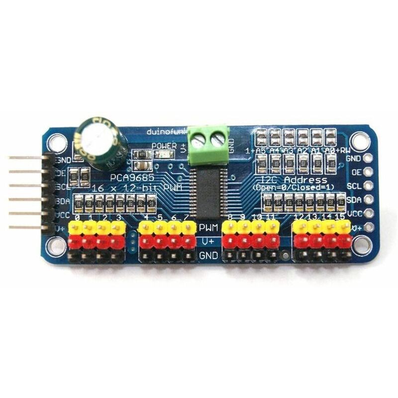 

Controlador servos 16 canales de 12 bits pwm I2c pca9685 [COMPATIBLE ARDUINO]