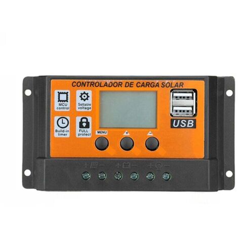 Controlador solar de 100 A, 12 V/24 V, controlador de carga LCD con doble USB para panel solar