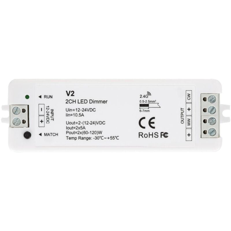 

Controlador Regulador Tira LED CCT 12/24V DC 2 Canales compatible con Mando RF Blanco - Blanco