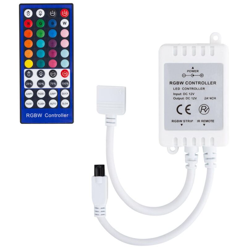 

Controlador Regulador Tira LED RGBW 12V DC con Mando IR