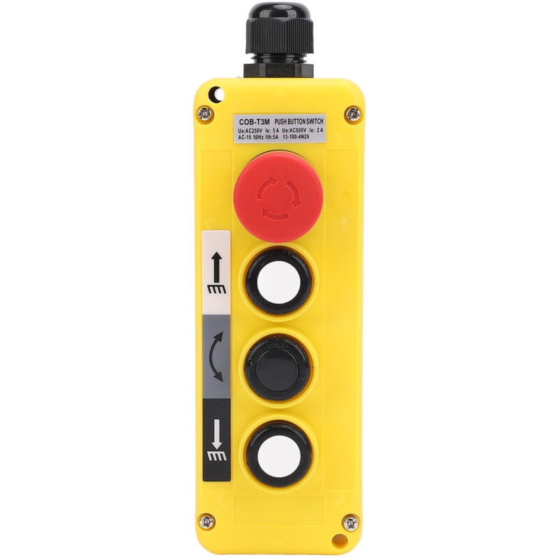 Ej.life - Contrôle de grue de grue, étanche à l'eau, 3 touches, interrupteur à bouton-poussoir industriel haut et bas avec arrêt d'urgence