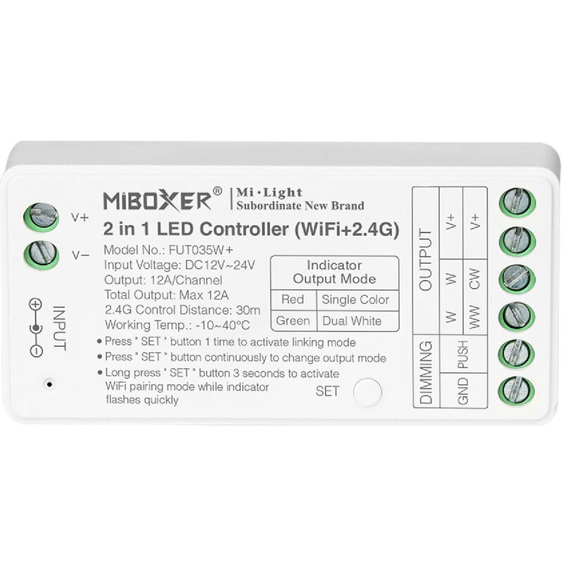 Image of Controller Wi-Fi LED Monocolore/CCT 12/24V DC MiBoxer FUT035W+ Compatibile con Pulsante 17 mm - 17 mm