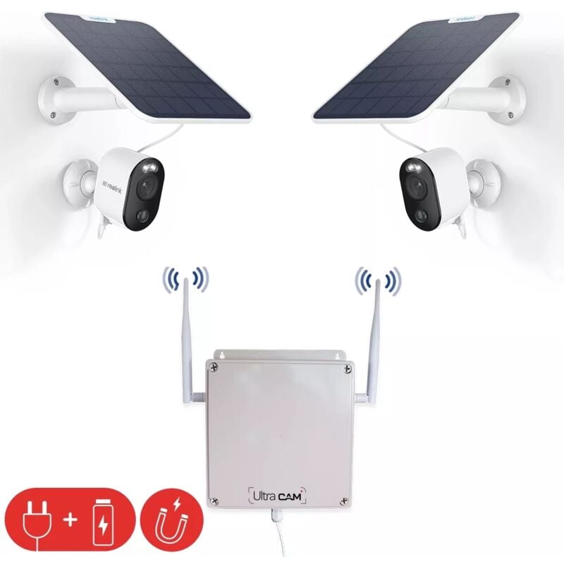 Ultra Secure - Contrôleur 4G (aimanté avec batterie) + 2 caméras solaires 4K / Détection intelligente + Cartes sd (UltraCAM)