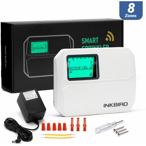 Contrôleur arrosage WiFi 8 zones intelligent, programmateur irrigation automatique, ajustement saisonnier, contrôle à distance, idéal jardin pelouse, gestion précise efficace