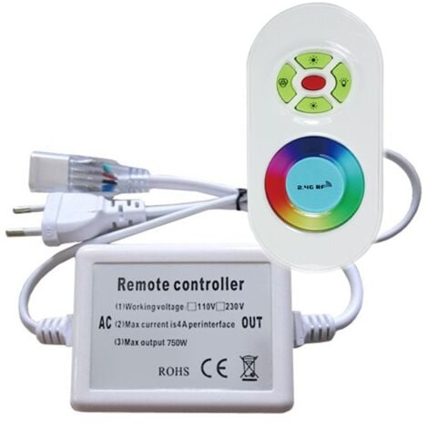 Controleur avec sa télécommande radio pour néon flexible RGB 220V