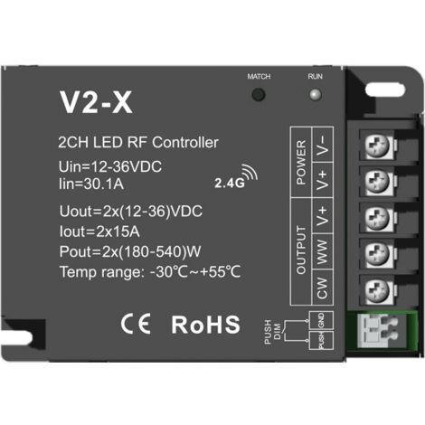 Contrôleur CCT 12-36V DC - 2 canaux - 15A/canal - RF 2.4GHz -
