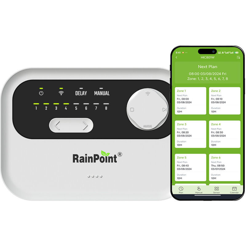 Contrôleur d'arrosage intelligent RAINPOINT à 8 zones - Système d'arrosage WiFi basé sur la météo locale, contrôleur de système d'irrigation contrôlé