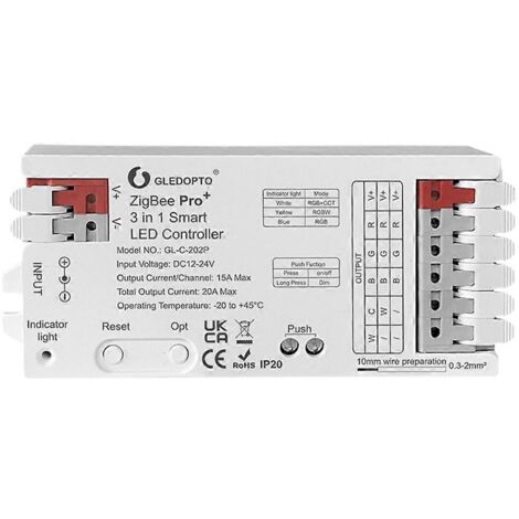 Contrôleur de bande LED ZigBee 3 en 1 RGBCCT/RGBW 20A Max--