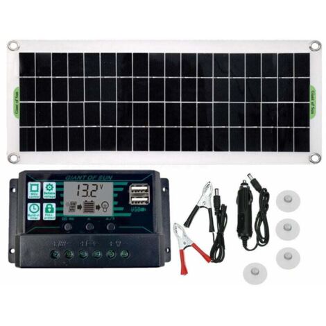 Contrôleur de Charge 100A avec Écran LCD, Régulateur de Batterie pour Panneau Solaire 12V/24V, Double USB