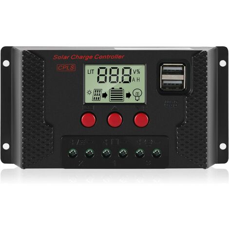 Contrôleur de Charge 20A Régulateur de Charge Panneau Solaire Identification Automatique 12V/24V avec écran LCD et Port 5V USB