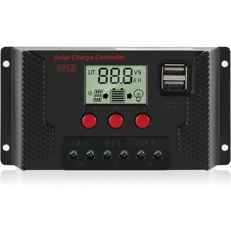 Contrôleur de Charge 30A Régulateur de Charge Panneau Solaire Identification Automatique 12V/24V avec écran LCD et Port 5V USB Lefou