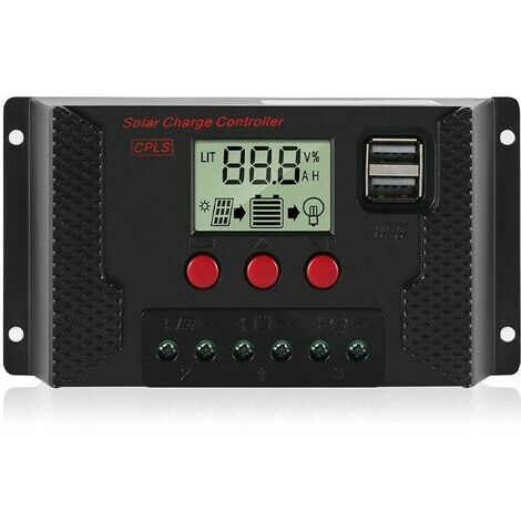 Contrôleur de Charge 30A Régulateur de Charge Panneau Solaire Identification Automatique 12V/24V avec écran LCD et Port 5V USB Noir