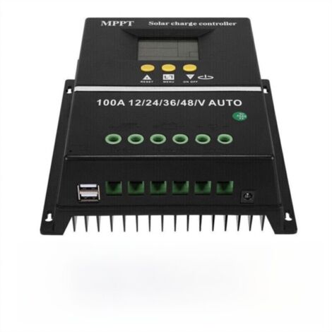 Contrôleur de Charge Solaire 100A 12V/24V/36V/48V, Régulateur de Batterie PV avec Double Port USB