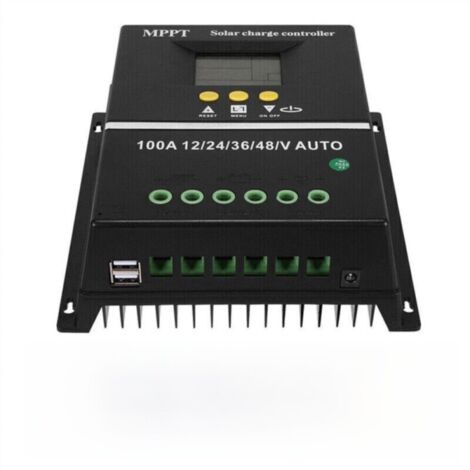 Contrôleur de Charge Solaire 100A 12V/24V/36V/48V, Régulateur de Batterie PV avec Double Port USB