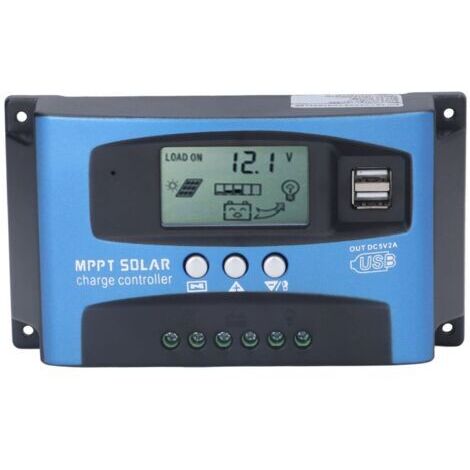 Contrôleur de Charge Solaire, 12V 24V PWM Régulateur de Panneau Solaire avec écran LCD Double Port USB Chargeur de Panneau Photovoltaïque MPPT LED Contrôleur D'éclairage Public Intelligent(100A)