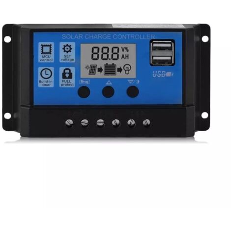 Contrôleur de charge solaire 30A 12V/24V, avec écran LCD, régulateur intelligent à double panneau solaire USB, paramètres automatiques réglables
