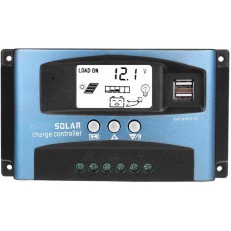 Contrôleur de Charge Solaire 30A, Contrôleur de Batterie Intelligent Régulateur Panneau Solaire USB 12V 24V Avec LCD