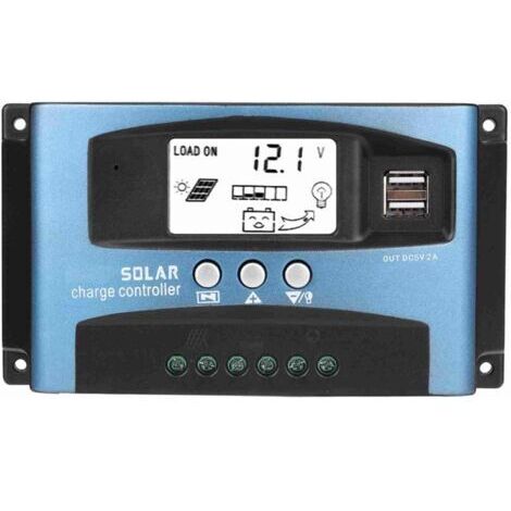 Contrôleur de Charge Solaire 40A, Contrôleur de Batterie Intelligent Régulateur Panneau Solaire USB 12V 24V Avec LCD