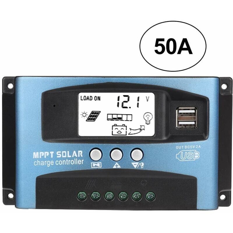 Contrôleur de charge solaire avec écran lcd, mppt 50A Contrôleur de charge solaire Dual usb lcd Display 12V 24V(50A)